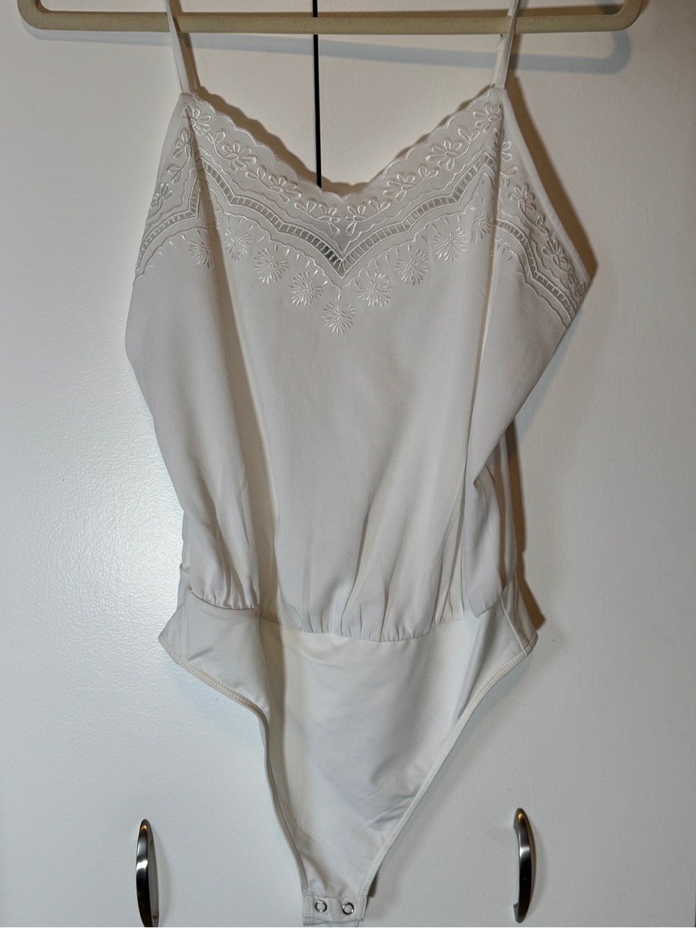 Express White Embroidered V-Neck Cami Bodysuit
